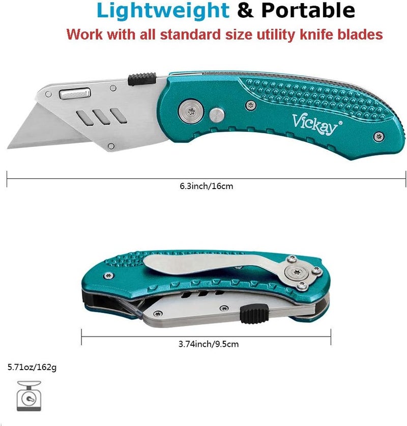 Vickay Box Cutter Knife Utility Knife with 5 SK5 Quick Change Blades, Safety Axis Lock Design Razor Knife, Lightweight Aluminum Body Belt Clip for Office - Image 3